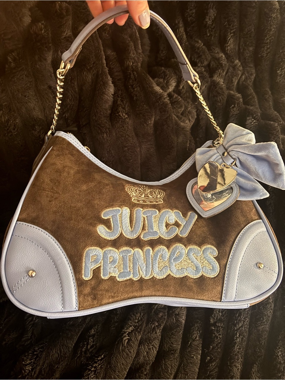 Juicy Couture Brown & Light Blue 'Juicy Princess' Shoulder Bag